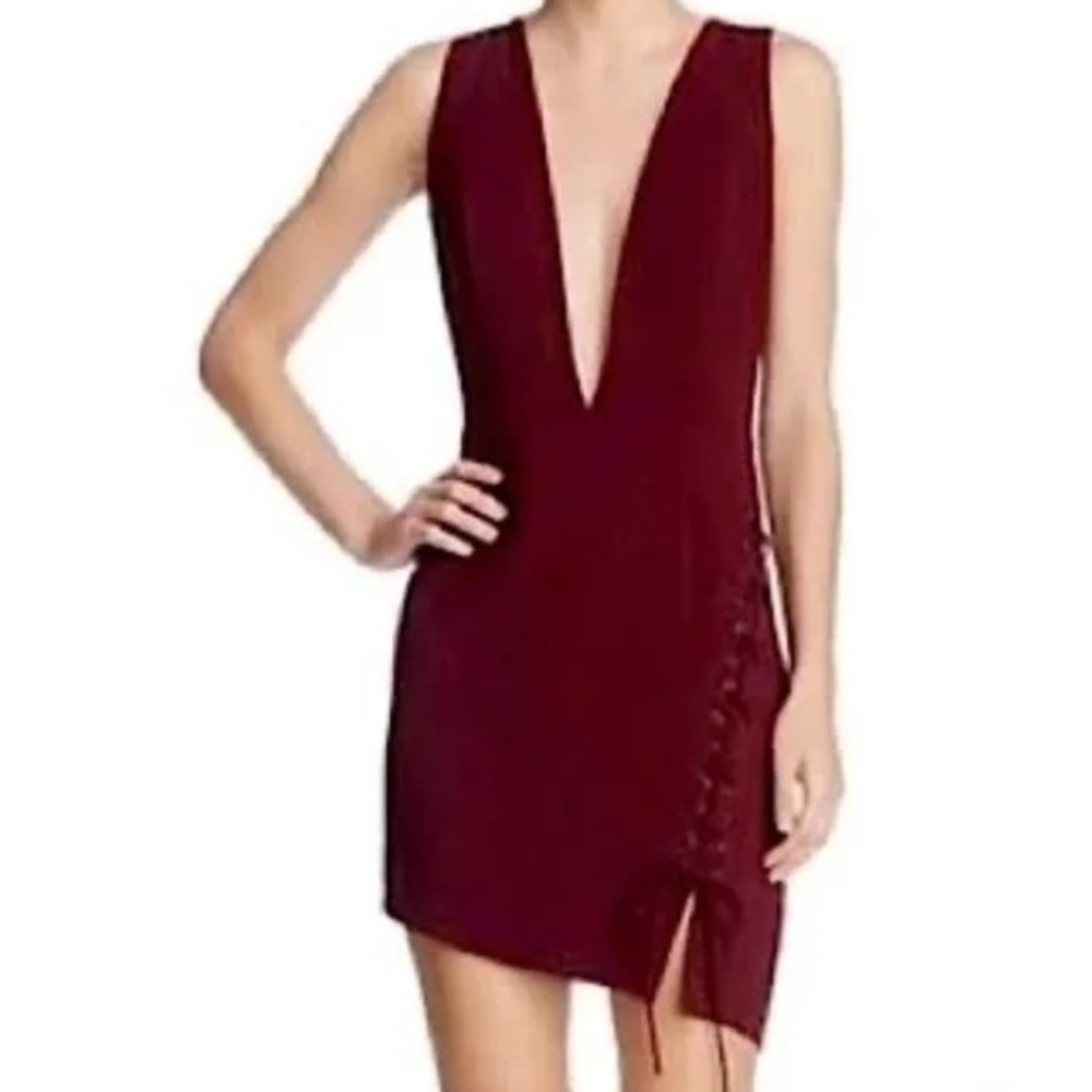 Deep Plunge Burgundy Mini Dress